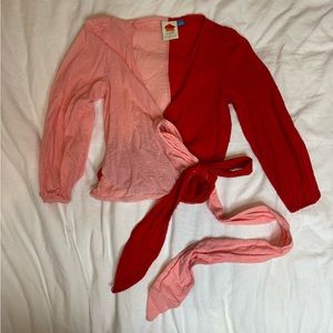 Farm Rio For Anthropologie Pink and Red Wrap Top Size Xsmall